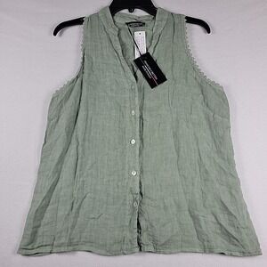 Francesca‎ Bettini Linen Blouse Sleeveless Women Sm Green Boho Cottagecore NWT